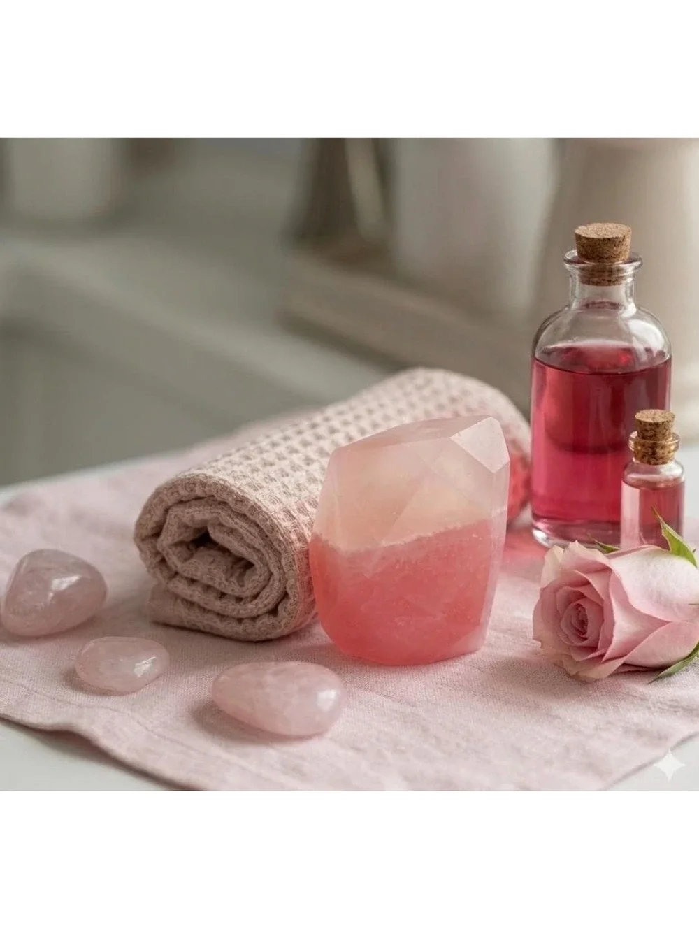 Artisan Rose Quartz Gemstone Soap, Natural Pink Geode Bar